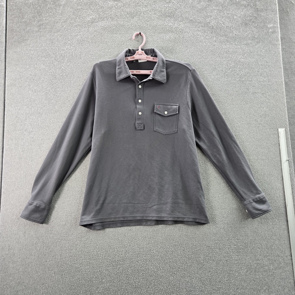 Criquet Men Button Up Shirt L Gray Polo Shirt Long Sleeve Logo READ